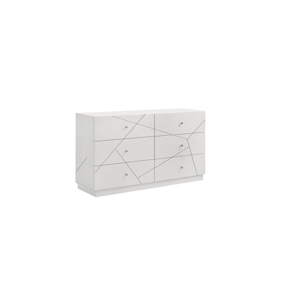 Manhattan Dresser – Geometric Design with Lacquer Finish & Red Velvet-Lined Drawers for Modern Bedrooms (INCLUDES DRESSER ONLY) White