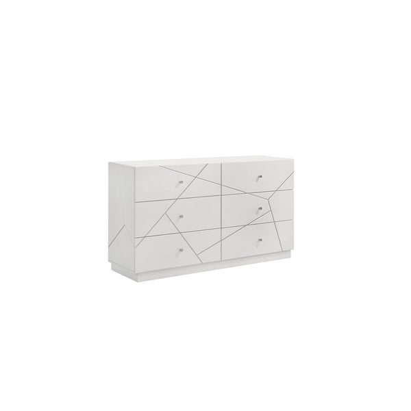 Manhattan Dresser – Geometric Design with Lacquer Finish & Red Velvet-Lined Drawers for Modern Bedrooms (INCLUDES DRESSER ONLY) White