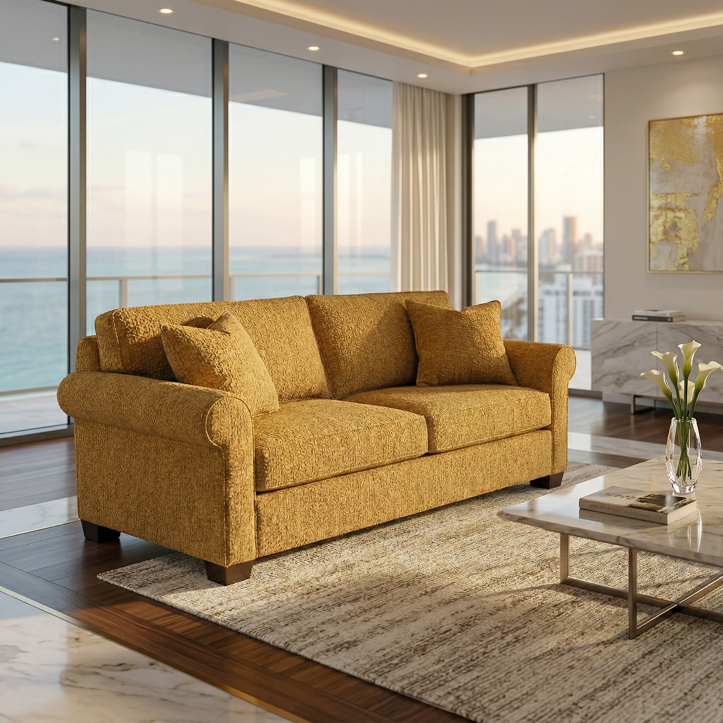 Irlanda Classic Sofa – 92" Rolled-Arm Made-in-USA Sofa - Yellow Hepburn Chai Tea Fabric (9)