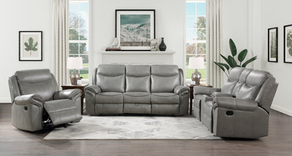 Farley Faux Leather Reclining Sofa Set – 88.5" Gray 3-Piece Sofa, Loveseat & Chair