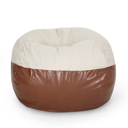 Maxi Faux Leather Rounded Bean Bag – 5 Foot Beige & Coffee Brown Lounge Chair