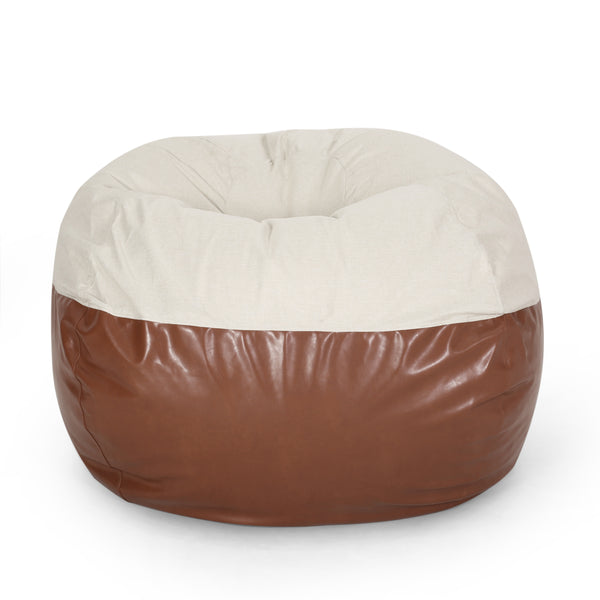 Maxi Faux Leather Rounded Bean Bag – 5 Foot Beige & Coffee Brown Lounge Chair