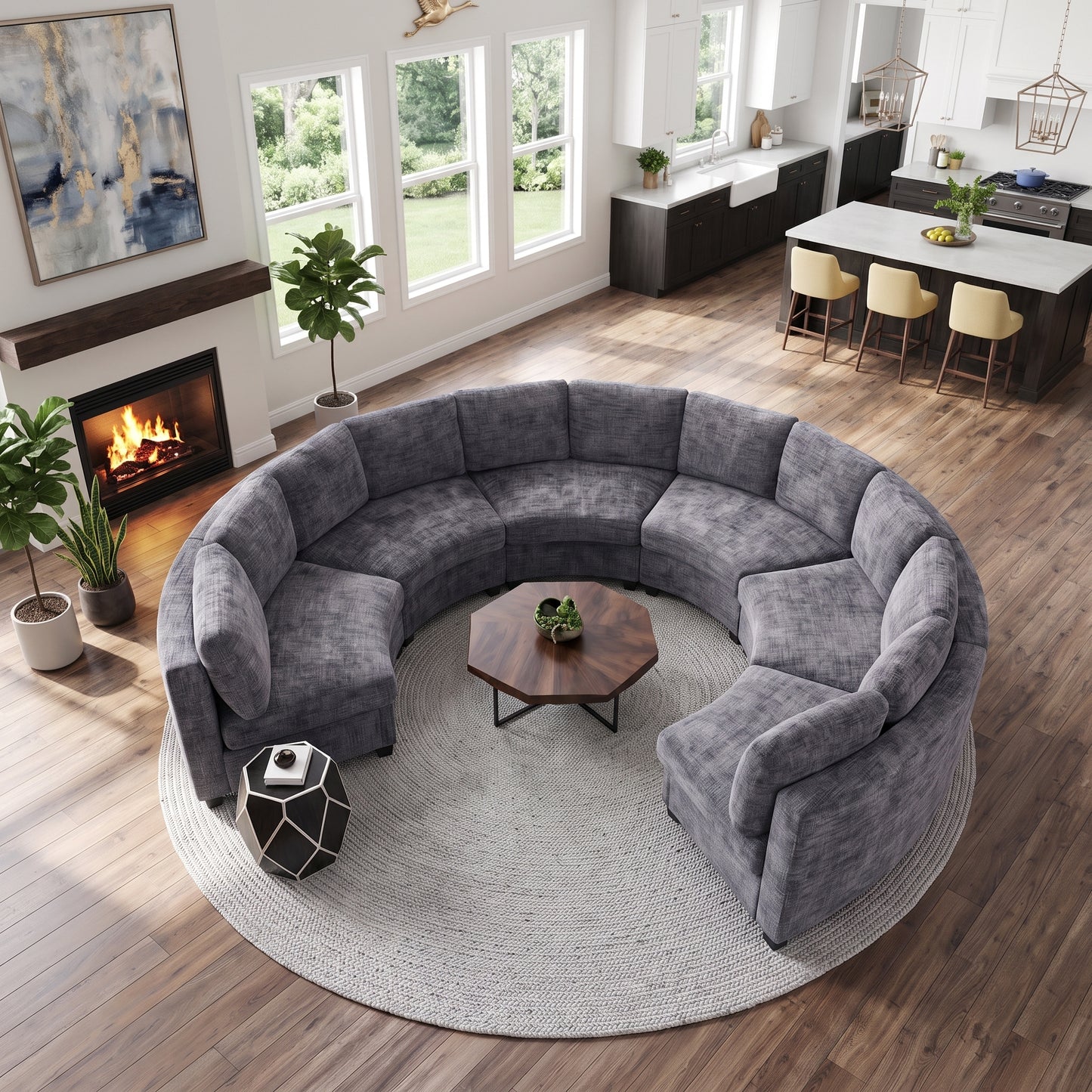 Harlan Curved Modular Sectional Sofa – Chenille, Solid Wood Frame, 4 Colors - Dark Gray (2)
