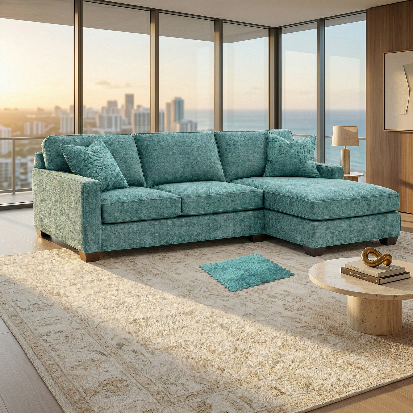 Clifford L-Shaped Sectional Sofa – Made in USA, 9 Fabric Options - Hepburn Emerald - Fabric (11)