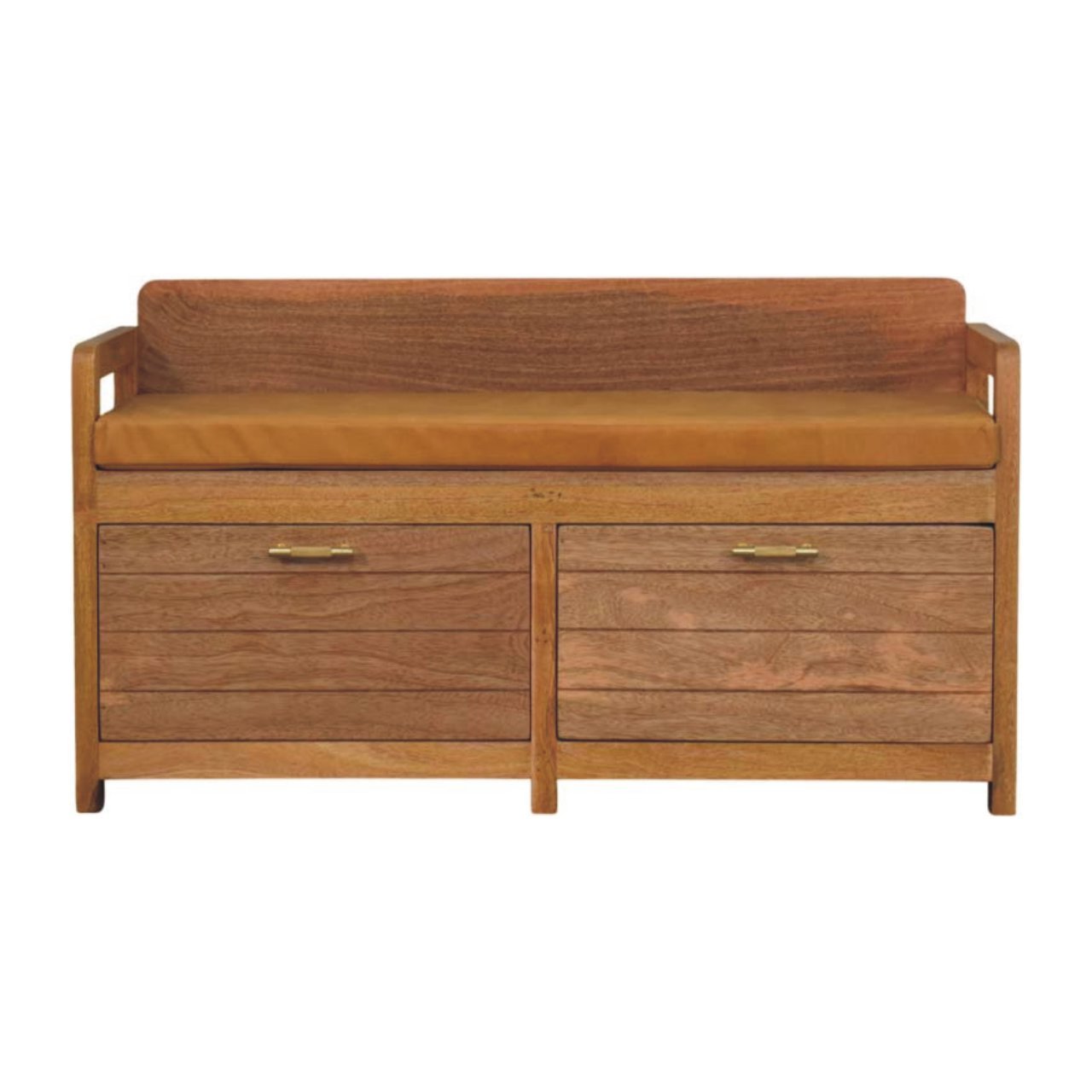 Oxford Mango Wood 2-Drawer Storage Bench – 39.5" Leather-Top Entryway Bench