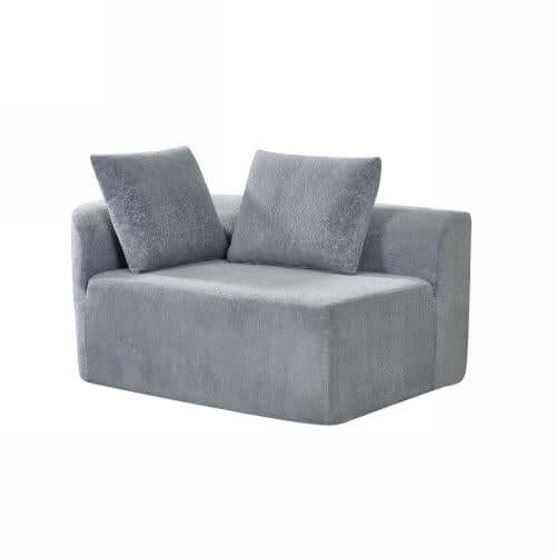 Modern Low Profile Modular Curved Foam Sofa 116' (4 Colors) in soft gray fabric with plush pillows.
