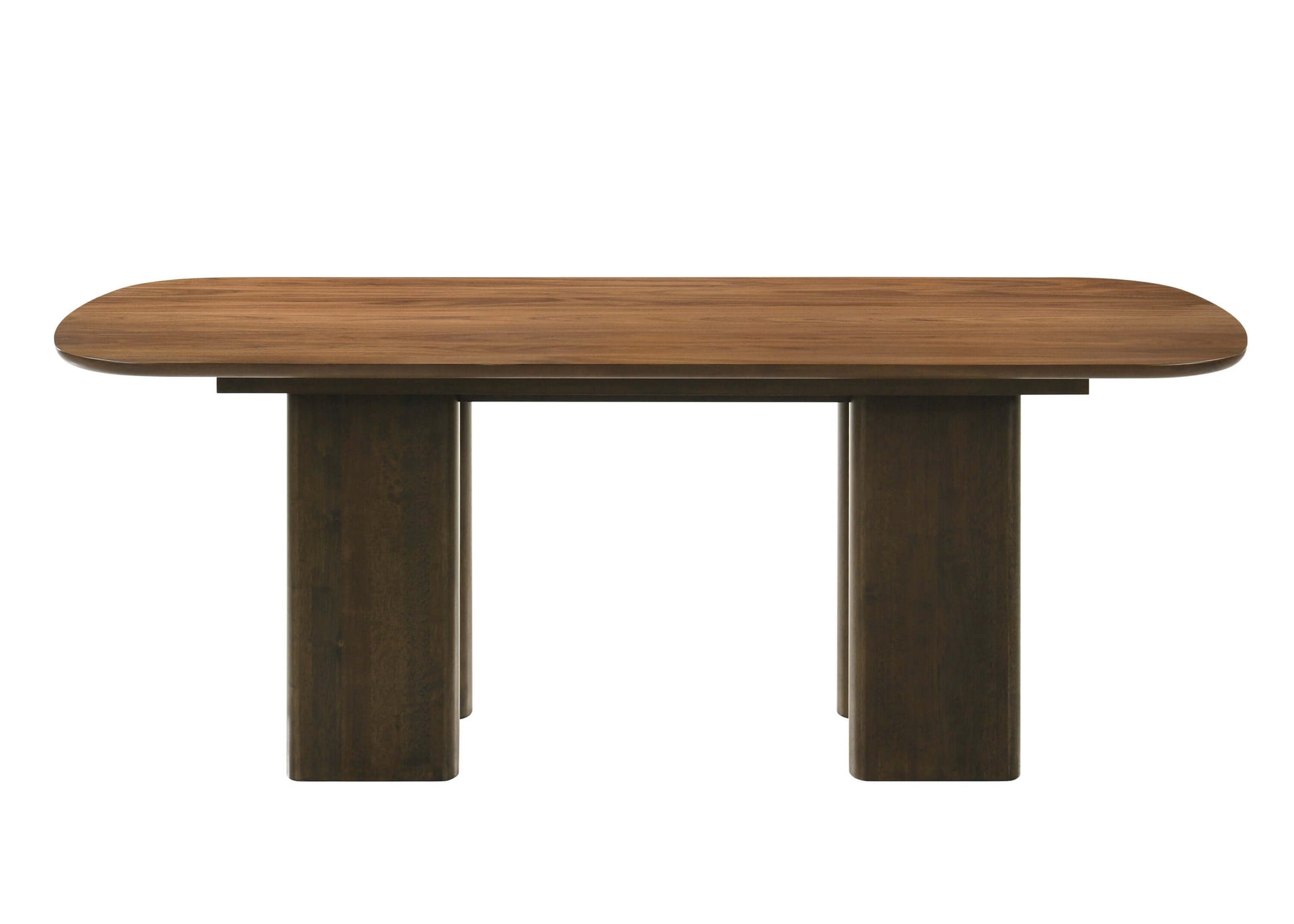 Delina Contemporary Dining Solid Rubber Wood Table 79" with a rich walnut finish and refined rectangular design.