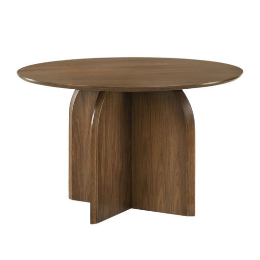 Delmon Dark Walnut Round Dining Table 47" showcasing a warm, inviting design with a smooth round top and stylish base.