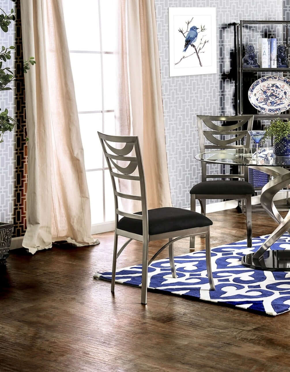 Delphine Metal Dining Chair Set – 39" Silver & Black Dining Chairs (Set of 2) – view 6