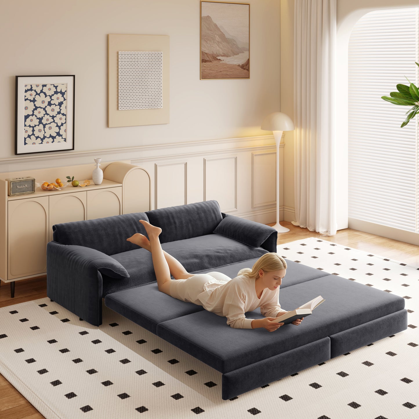 Denholm Velvet Convertible Sleeper Sofa – 66" 3-in-1 Queen Pull-Out Sofa Bed – view 7