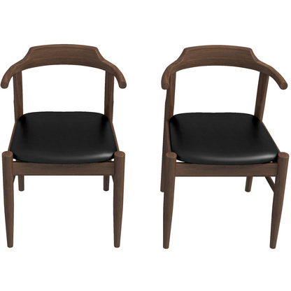 Leon Black Leather Dining Chairs – Mid-Century Solid Wood Dining Chair (Set of 2)