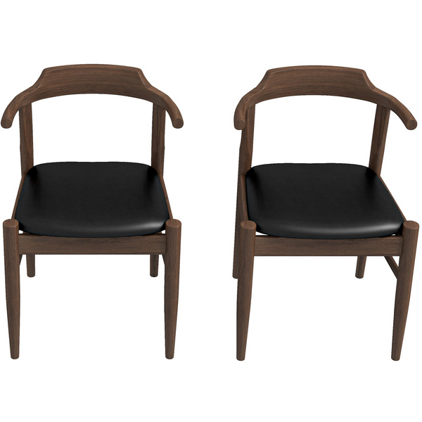 Leon Black Leather Dining Chairs – Mid-Century Solid Wood Dining Chair (Set of 2)