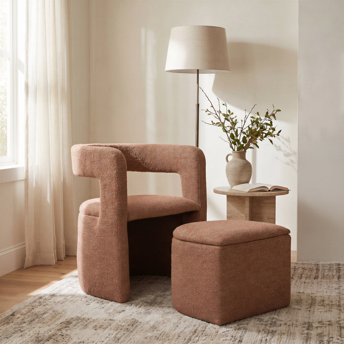 Atria Tawny Brown Accent Chair & Ottoman