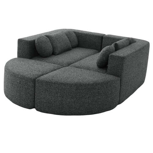 Boneless Boucle Modular Sectional Sofa 115” – Deep Seat Curved U-Shaped Foam Couch for 6