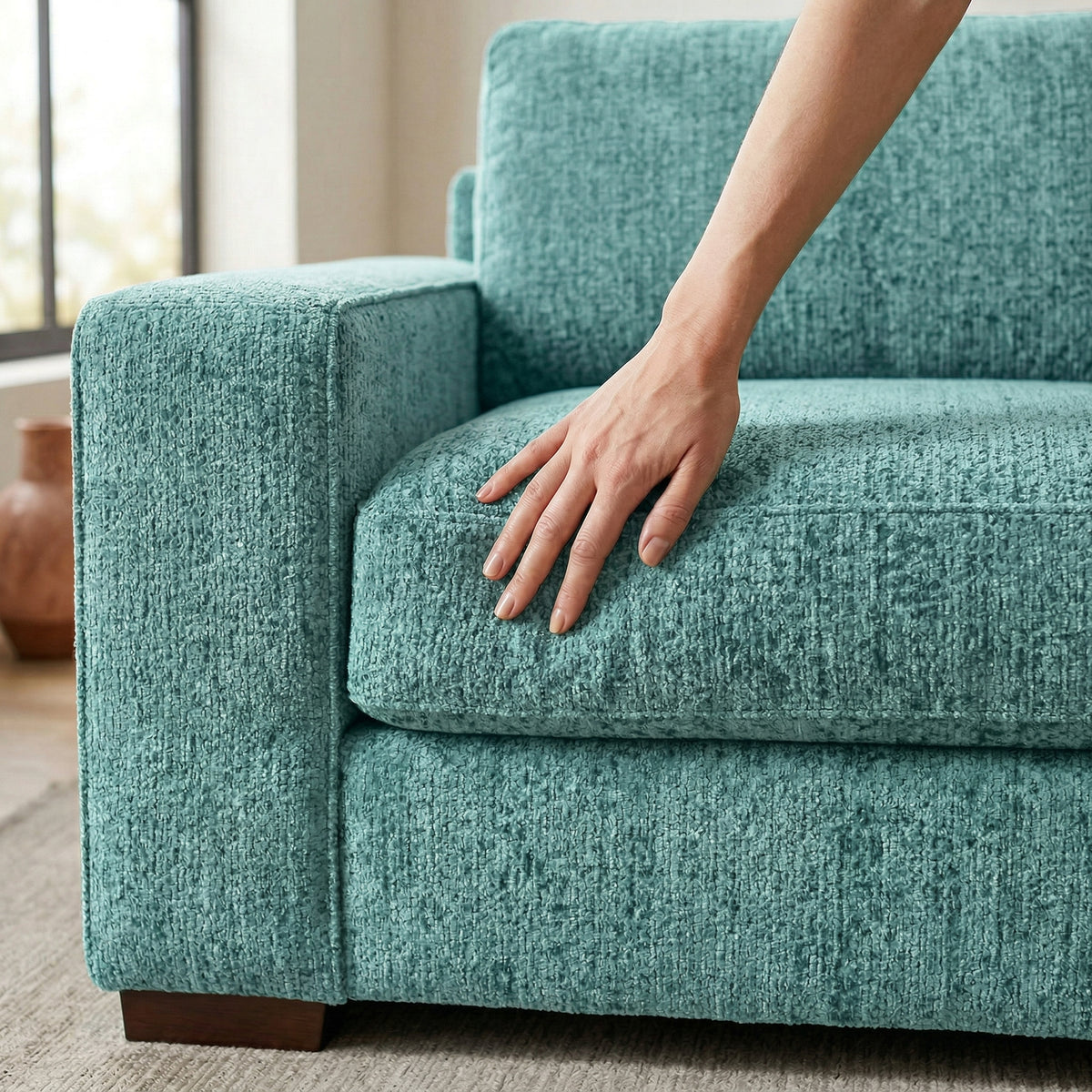 Modena Sofa 92" – Made in USA Square-Arm Sofa (7 Fabrics) - Hepburn Emerald - Fabric (5)