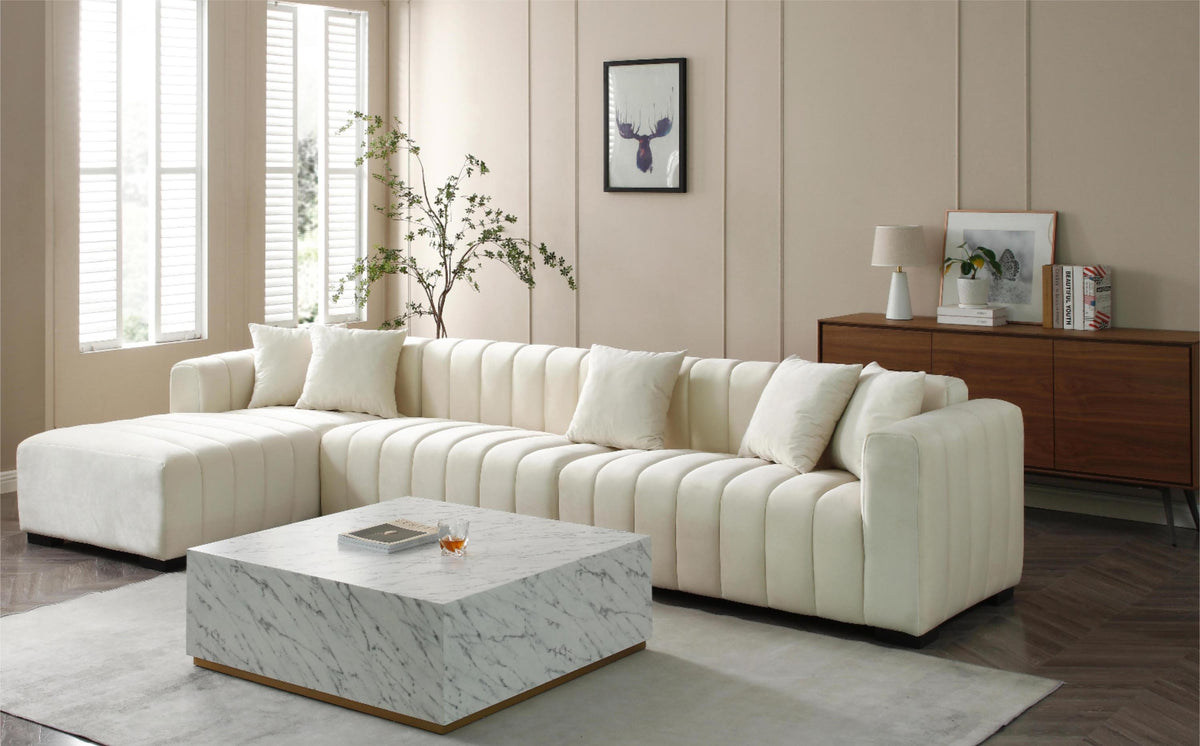 Dunmore Beige Velvet Sectional Sofa – 139" – view 4