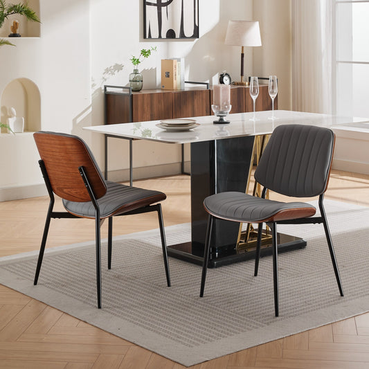 Bruno PU Leather Dining Chairs – 32.8" Walnut Bentwood Mid-Century Chairs (Set of 2)