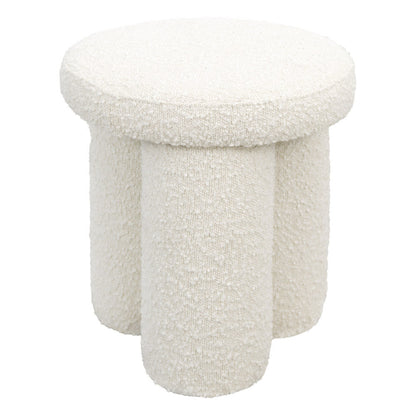 Wesley Ivory Boucle Stool – 15" Round Upholstered Ottoman