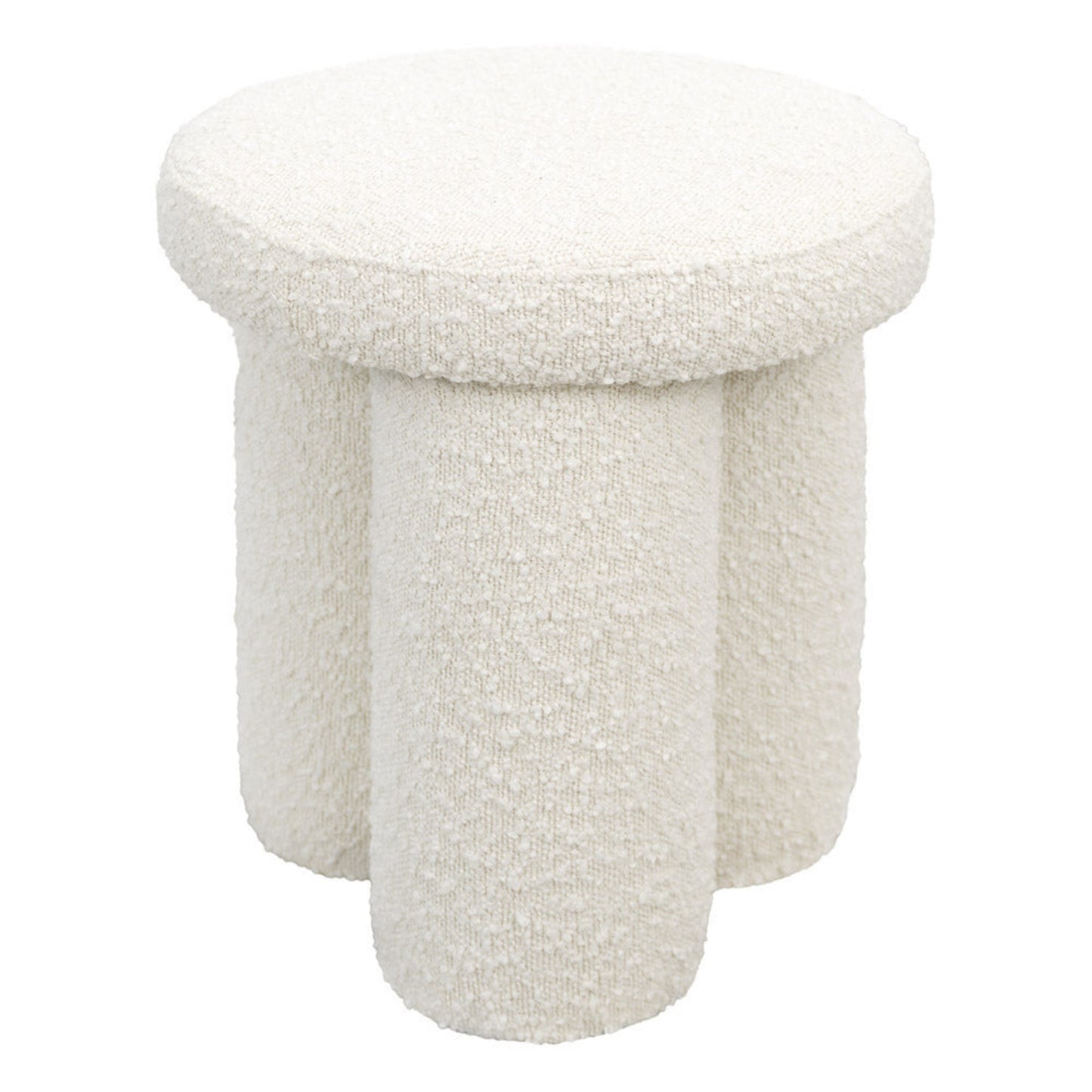 Wesley Ivory Boucle Stool – 15" Round Upholstered Ottoman