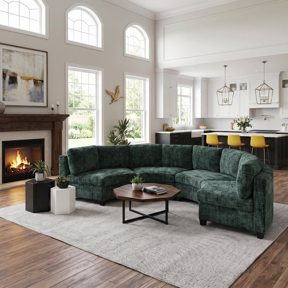 Rosalind Chenille Curved Modular Sectional – 4-Seat Sofa - Green (4)