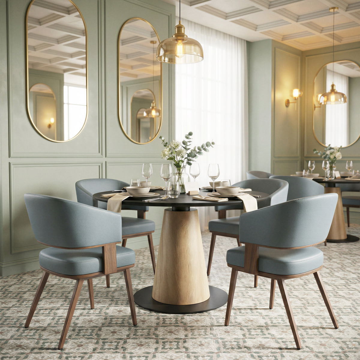 Poise Azure Gray & Walnut Dining Chair