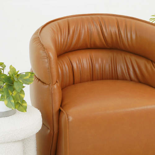 Walden Tufted Faux Leather Swivel Chair – Mid-Century Modern Brown Accent Chair (Fully Assembled)