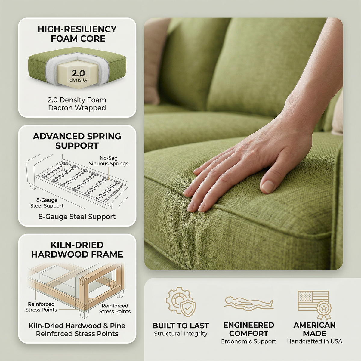 Clifford 2-Arm Sofa – Handcrafted in the USA, Custom Fabric Options - Notion Appletini - Fabric (13)