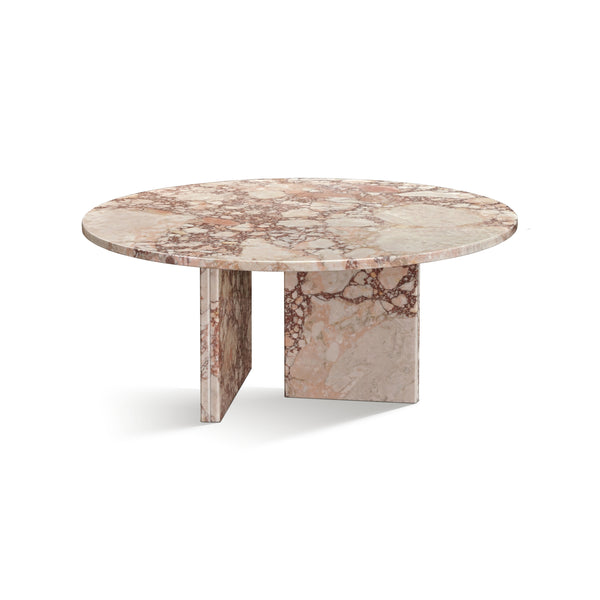 Diamond Pink Natural Marble Coffee Table with Polished Surface Ø27.6 h12.6 Inch, Genuine Stone