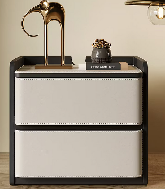 Dorian Saddle Leather Nightstand – Two-Drawer Bedside Table in Black
