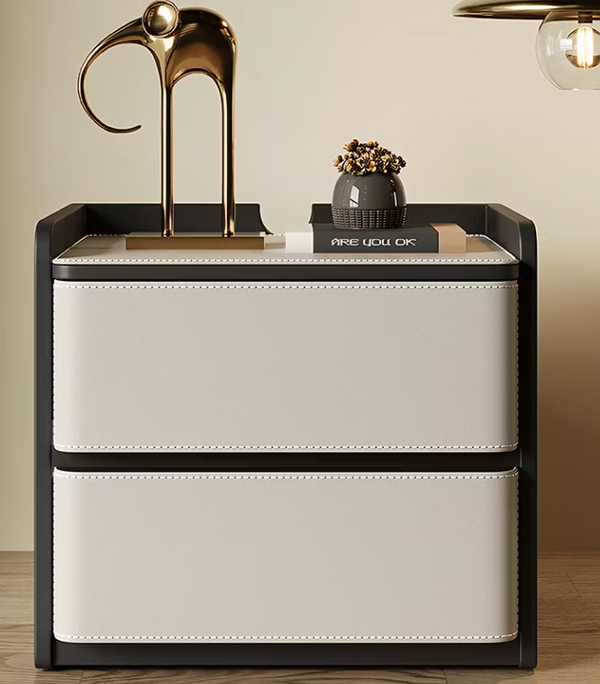 Dorian Saddle Leather Nightstand – Two-Drawer Bedside Table in Black