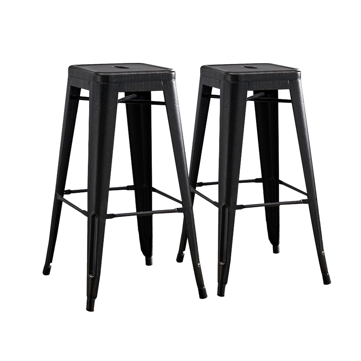 Backless Modern Industrial Metal Bar Stools Set of 2 in Distressed Black, 30" Seat Height