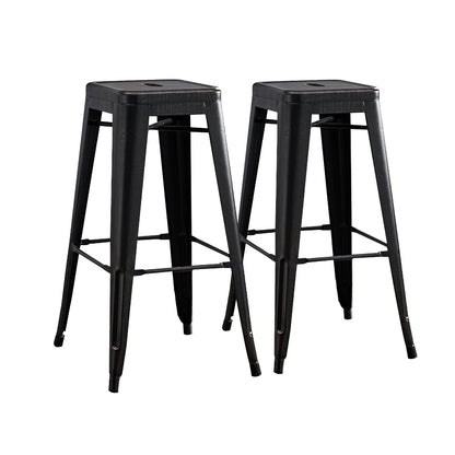 Backless Modern Industrial Metal Bar Stools Set of 2 in Distressed Black, 30" Seat Height