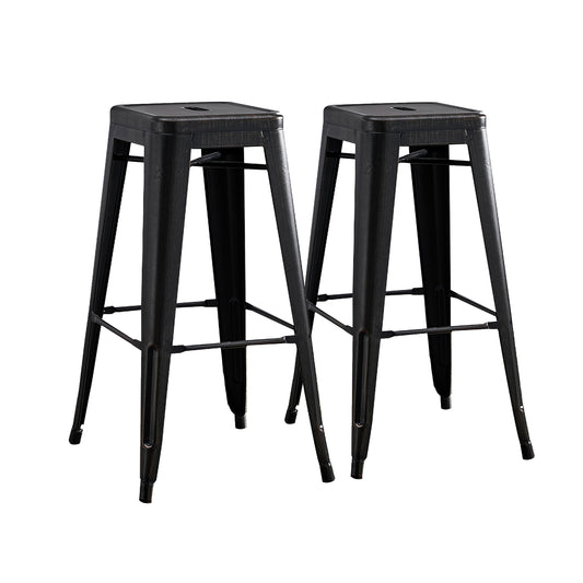 Backless Modern Industrial Metal Bar Stools Set of 2 in Distressed Black