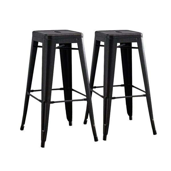 Backless Modern Industrial Metal Bar Stools Set of 2 in Distressed Black, 30