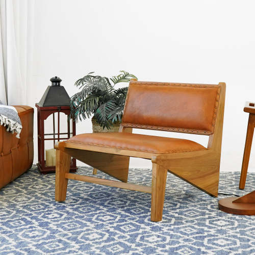 Talon 24" Full-Grain Tan Leather Armless Accent Chair