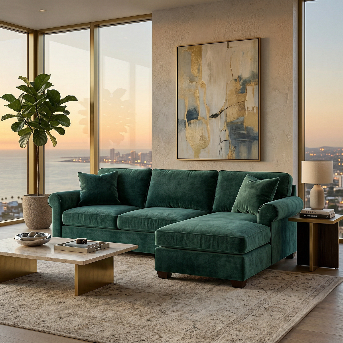Irlanda Upholstered L-Shaped Sectional – 120" Made-in-USA Sectional Sofa - Velvet Antique Kelly Green - Velvet (11)