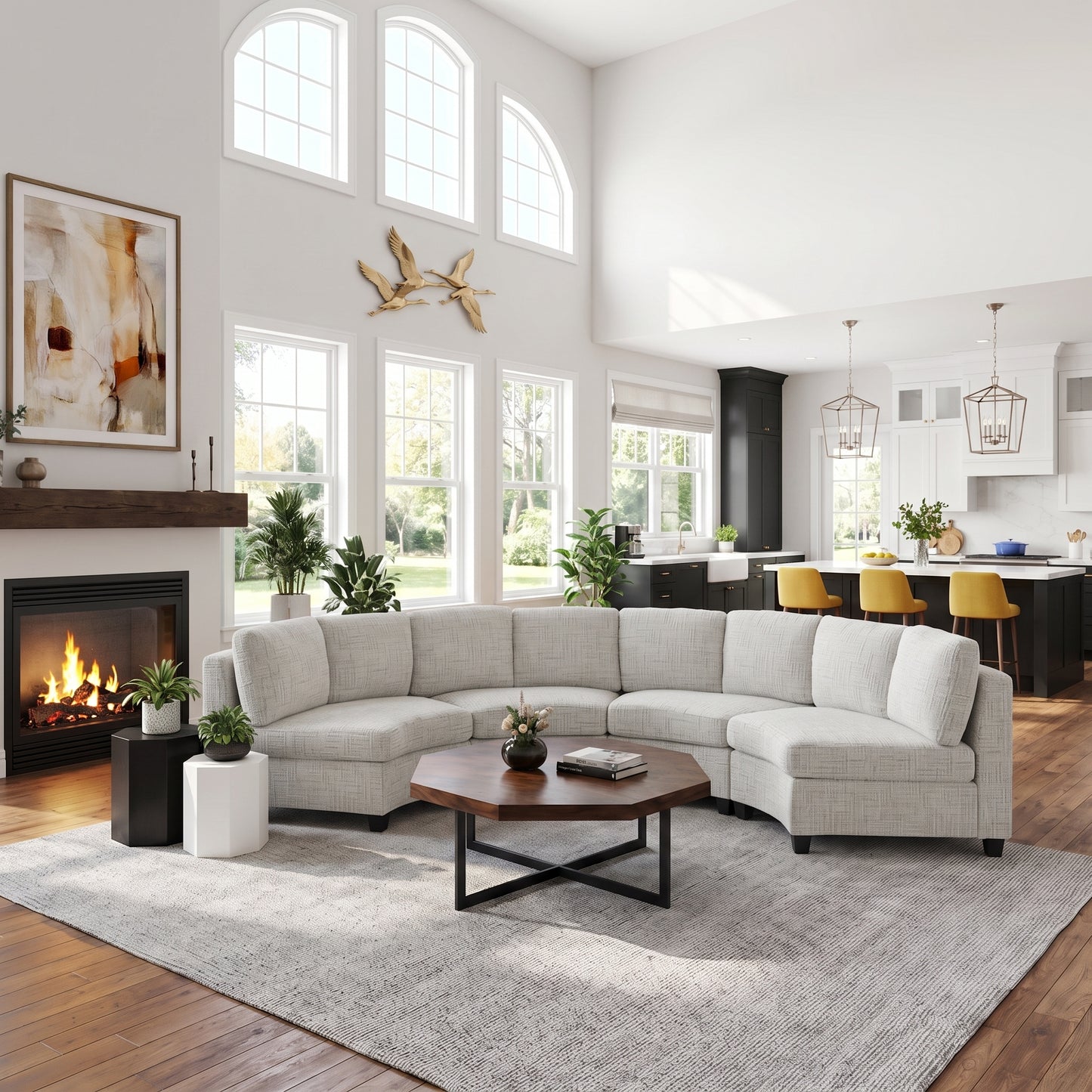 Rosalind Chenille Curved Modular Sectional – 4-Seat Sofa - Beige (1)