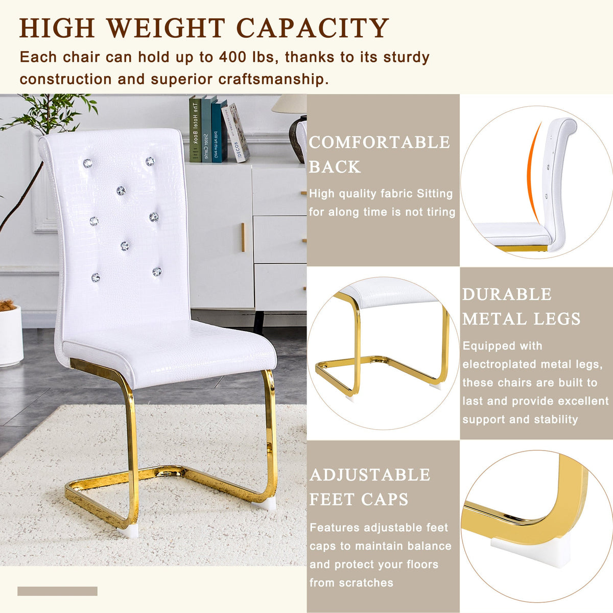 Kinsey White, Gold Legs, Set of 4