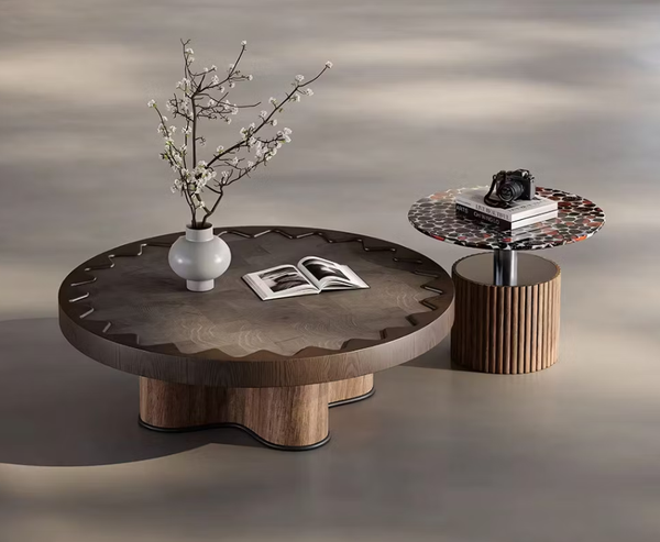 Orrin Walnut Round Coffee Table Set