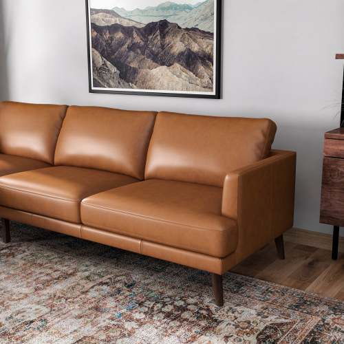 Modern Premium Leather L-Shape Chaise Sofa Sectional 105” – in room setting