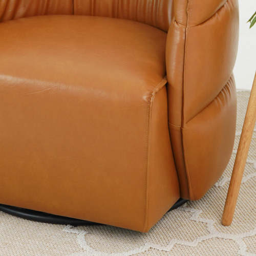 Walden Tufted Faux Leather Swivel Chair – Mid-Century Modern Brown Accent Chair (Fully Assembled) close-up view