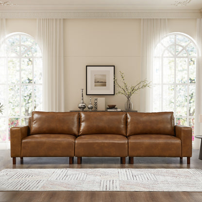 Ravenna Brown PU Leather Sofa – 112" Square-Arm 3-Seat Sofa