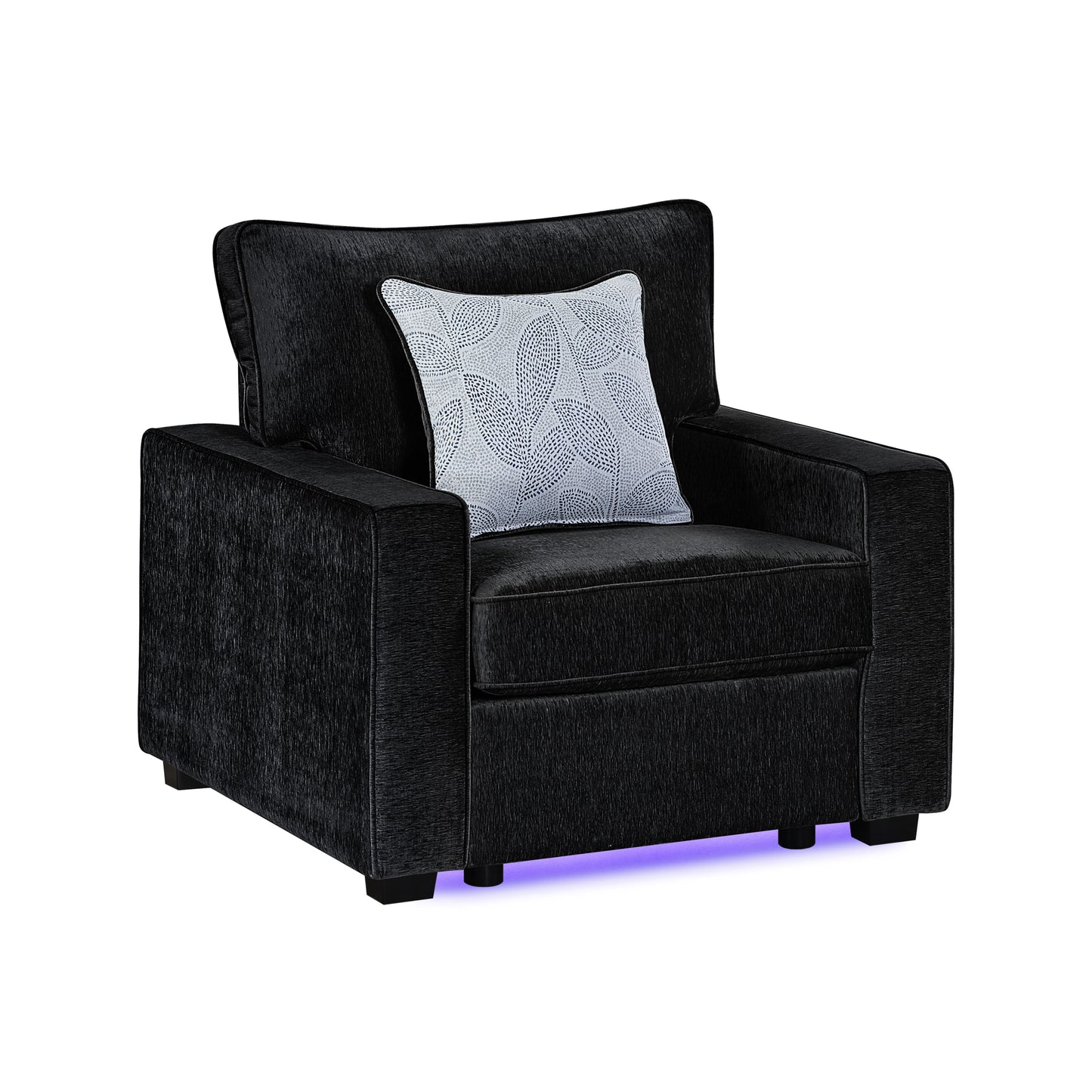 Rita Black Fabric Accent Chair – Modern Wide-Arm Armchair with LED Underlighting