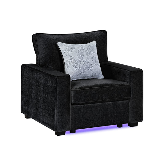 Rita Black Fabric Accent Chair – Modern Wide-Arm Armchair with LED Underlighting