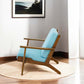Connor Solid Wood Linen Armchair – Mid-Century Modern Lounge Chair (4 Colors) in soft blue upholstery.
