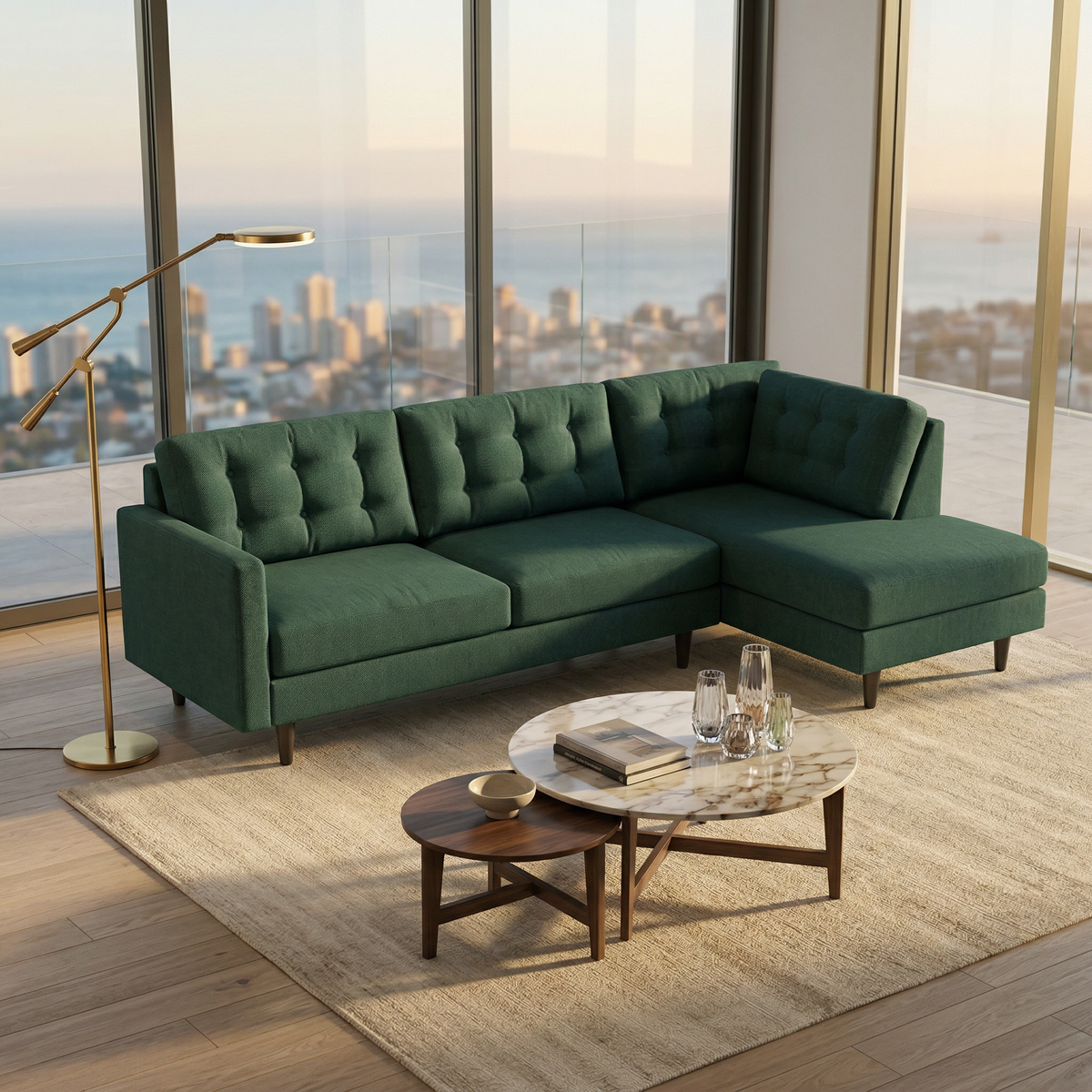 Talmadge Sectional Sofa – 120" L-Shaped, Made in USA - Velvet Antique Kelly Green - Velvet (2)