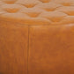 Seletar Round Button Tufted Leather Ottoman – 37” Genuine Leather Ottoman (MCM Style, Multi-Functional) close-up detail