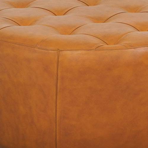Seletar Round Button Tufted Leather Ottoman – 37” Genuine Leather Ottoman (MCM Style, Multi-Functional) close-up detail