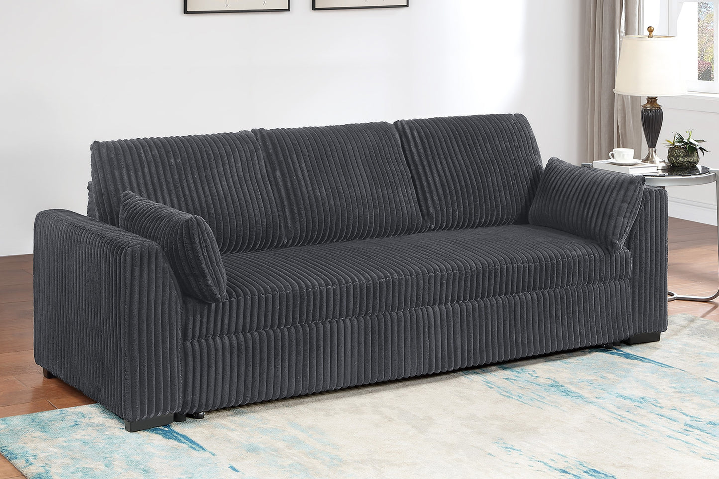 Fenn Corduroy Sleeper Sofa – Convertible Pull-Out Bed in Gray