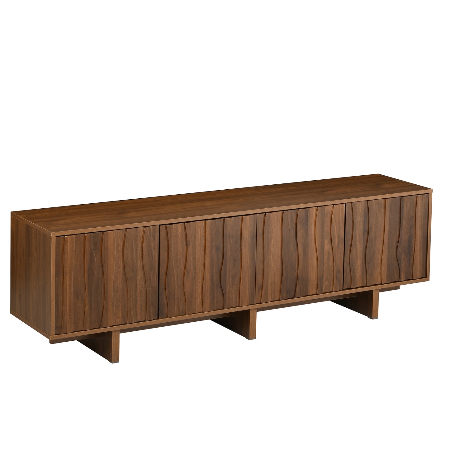 Mayer Walnut Wavy-Door TV Stand – 69.6" Retro Media Console for TVs up to 75"